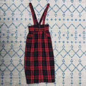 Vtg 80s Plaid Suspender Skirt